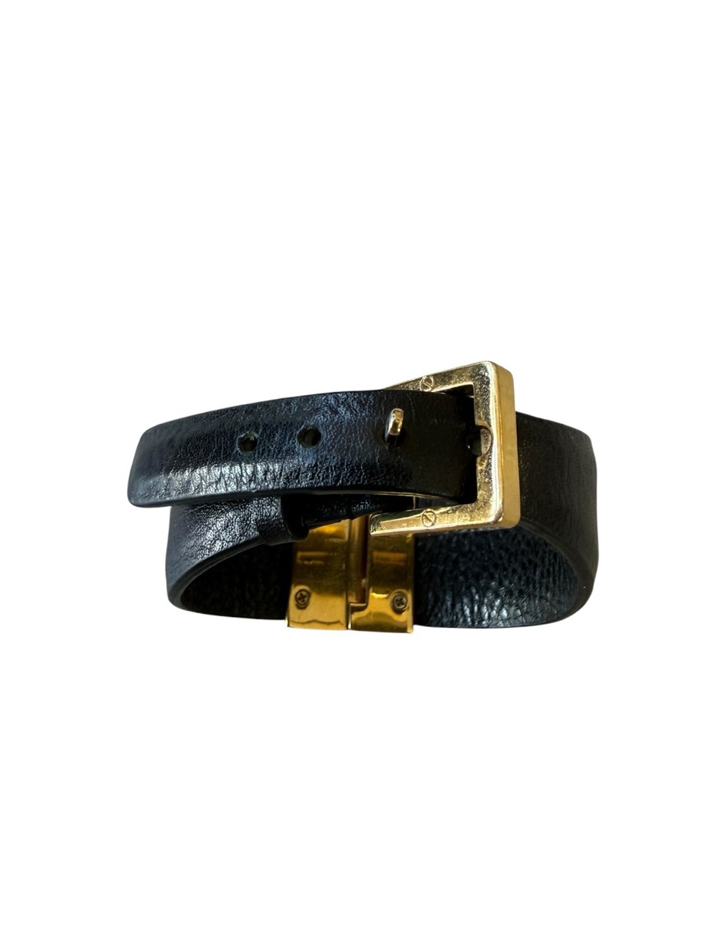 Tory Burch Black Leather Bracelet with Gold Logo Buckle - Picture 3 of 4